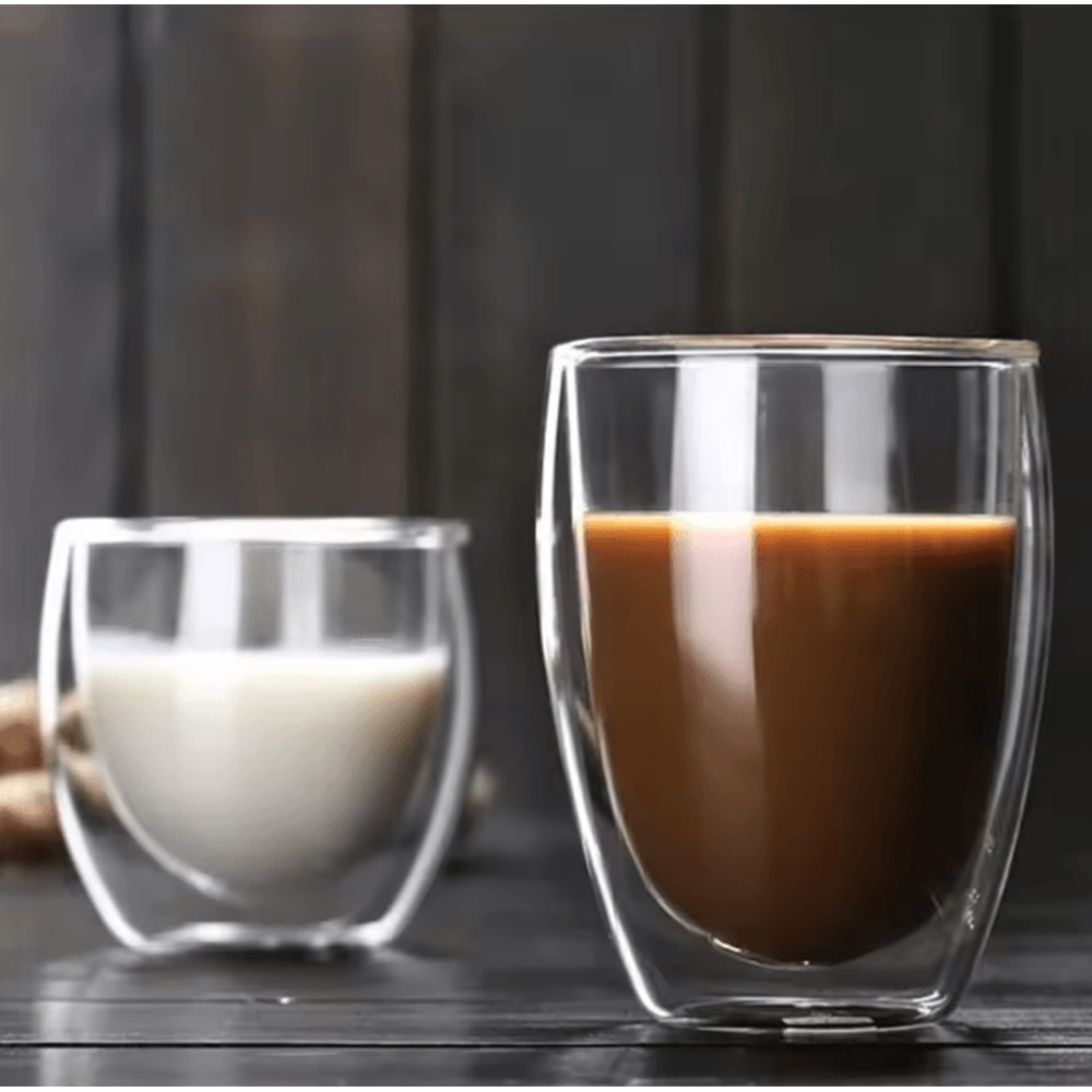 Double Wall Glass Cup Set Insulated Espresso Coffee Mugs HeatResistant Clear Drinkware 3