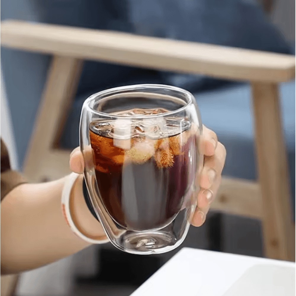 Double Wall Glass Cup Set Insulated Espresso Coffee Mugs HeatResistant Clear Drinkware 4