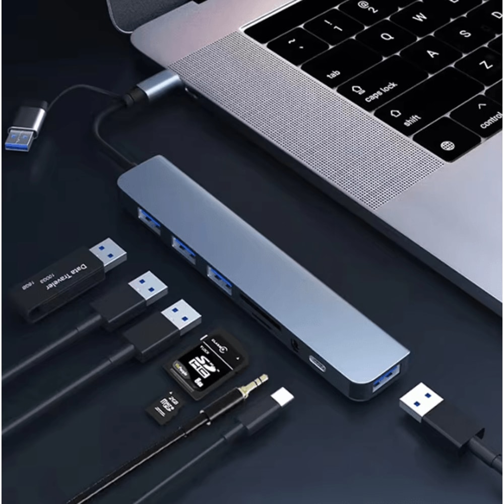 8in1 USBC Hub Docking Station Multiport Adapter With Audio Jack SD Card Reader 0