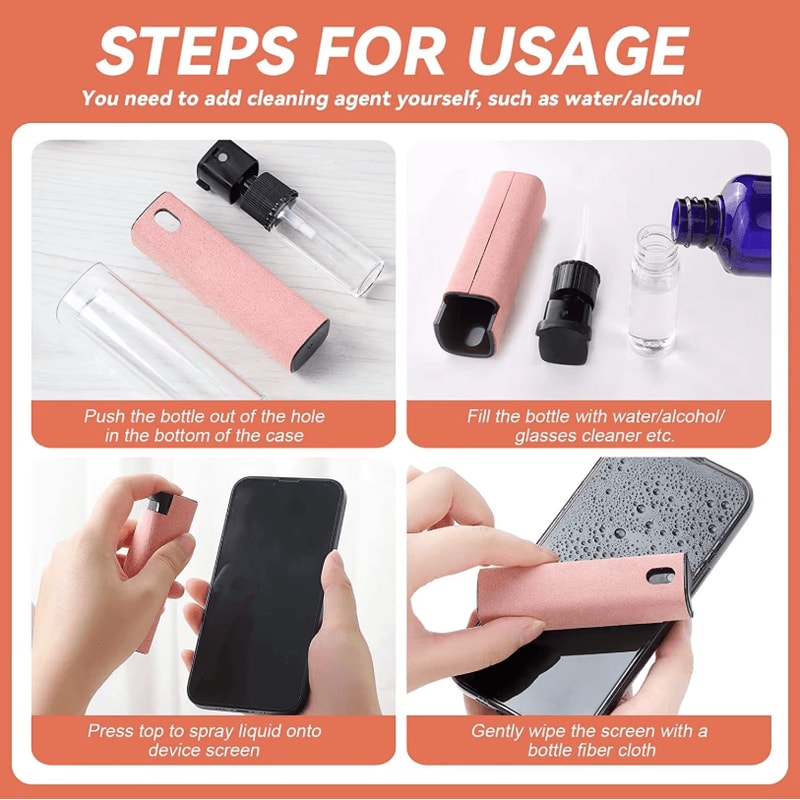 2in1 Phone Screen Cleaner Spray Portable Microfiber Cleaning Kit For Phones Tablets 4