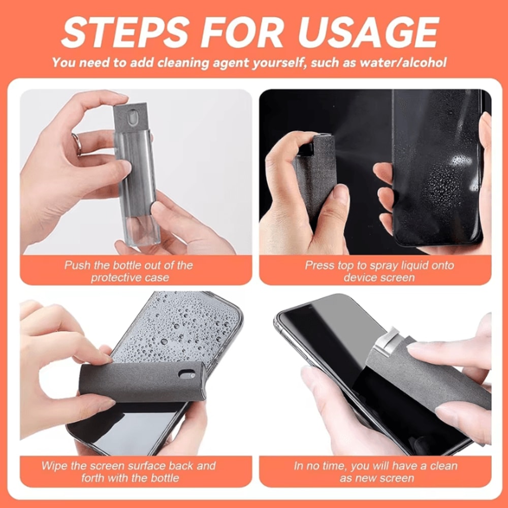 2in1 Microfiber Screen Cleaner Spray Portable Phone Tablet Cleaning Kit 4