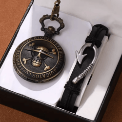 retro pirate pocket watch necklace – double knife quartz vintage pendant watch for men