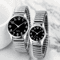 Black Arabic Numeral Couple Watch Set Elastic Band Quartz Watches For Men And Women 1