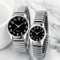 Black Arabic Numeral Couple Watch Set Elastic Band Quartz Watches For Men And Women 1
