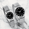 Black Arabic Numeral Couple Watch Set Elastic Band Quartz Watches For Men And Women 2