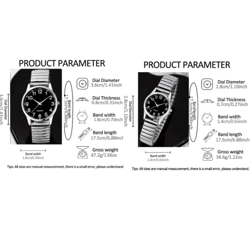 Black Arabic Numeral Couple Watch Set Elastic Band Quartz Watches For Men And Women 3