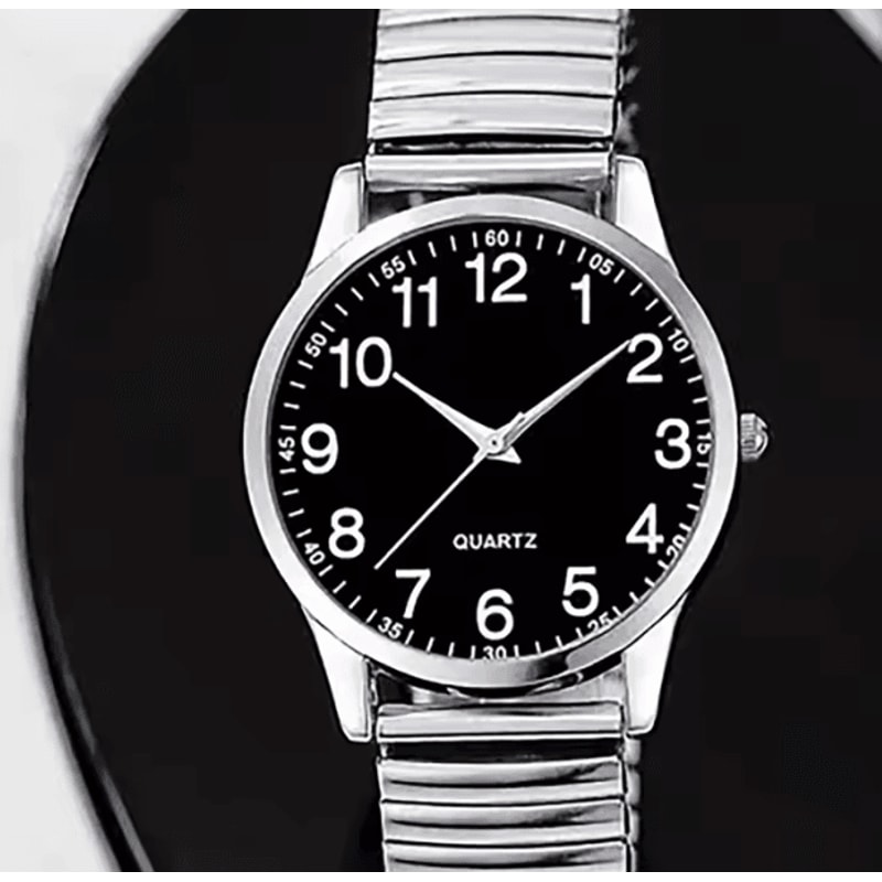 Black Arabic Numeral Couple Watch Set Elastic Band Quartz Watches For Men And Women 6