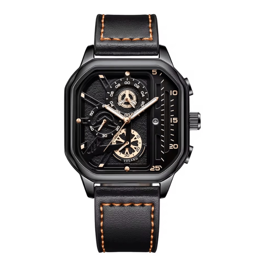 Mens Square Big Dial Watch PU Leather Strap Quartz Casual Sports Wristwatch 7