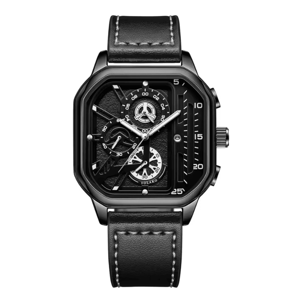 Mens Square Big Dial Watch PU Leather Strap Quartz Casual Sports Wristwatch 8