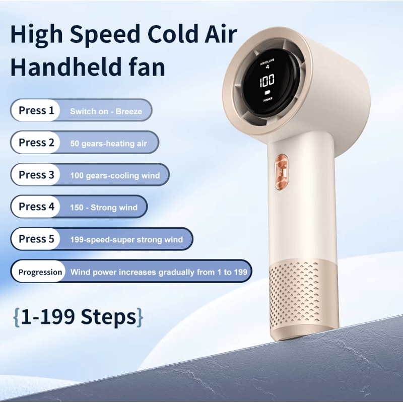 High Speed Portable Mini Fan Air Cooler 199 Level Adjustable Handheld Cooling Fan 5