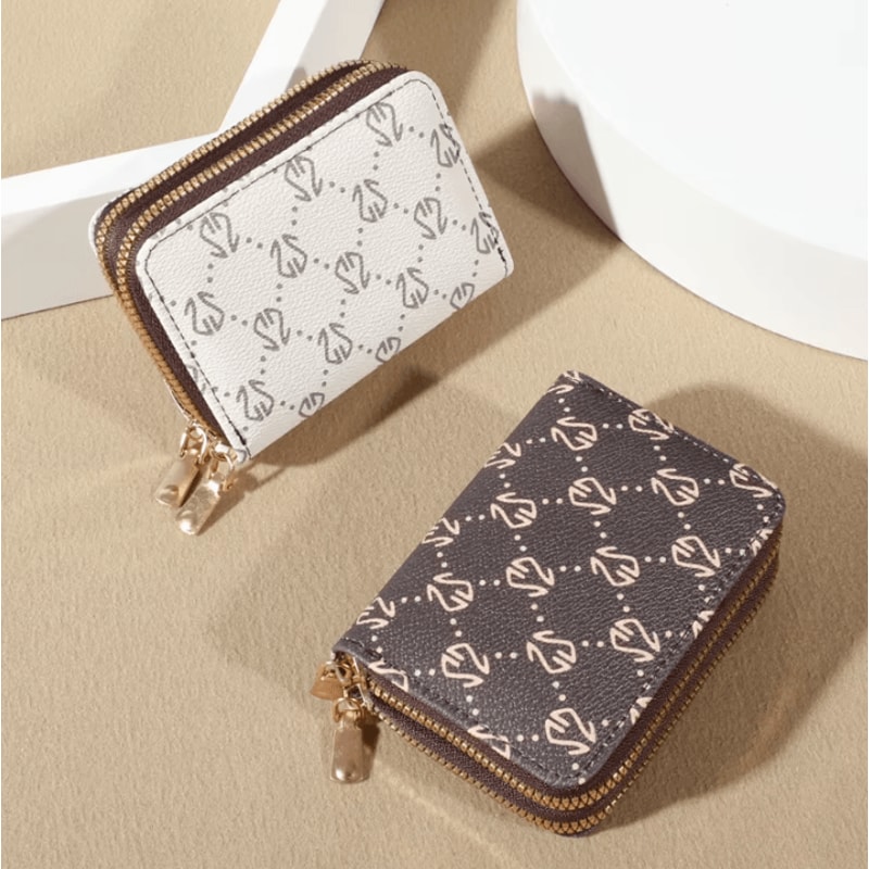 Vintage Zipper Card Holder Wallet For Women Faux Leather Multi Card Slot Coin Purse 1