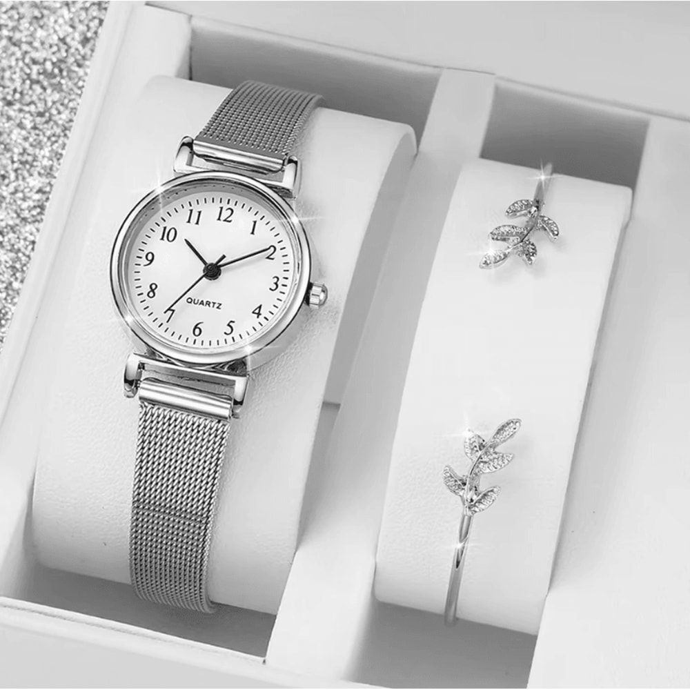 Womens Bracelet Watch Set Quartz Simple Dial Casual Dress Watch And Jewelry Set 0