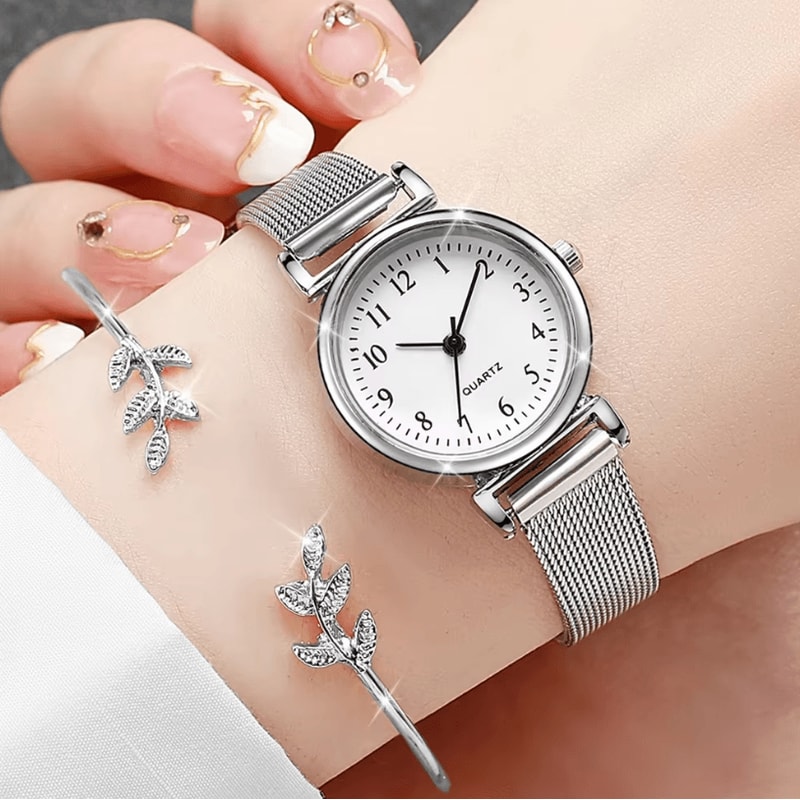 Womens Bracelet Watch Set Quartz Simple Dial Casual Dress Watch And Jewelry Set 3