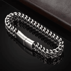 stainless steel braided bracelet double row fish scale magnetic buckle mens jewelry