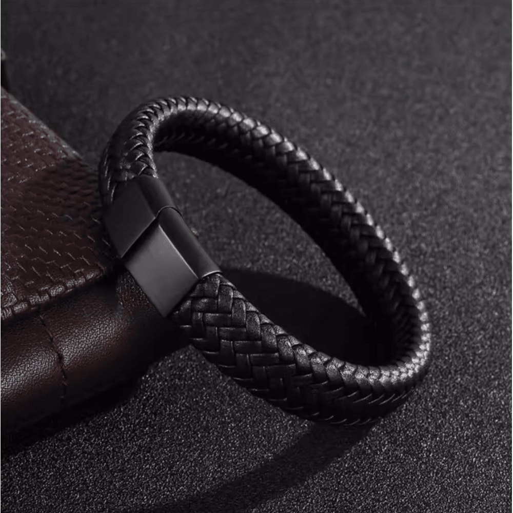 Mens Woven Leather Bracelet Open Bangle Adjustable Braided Wristband 0