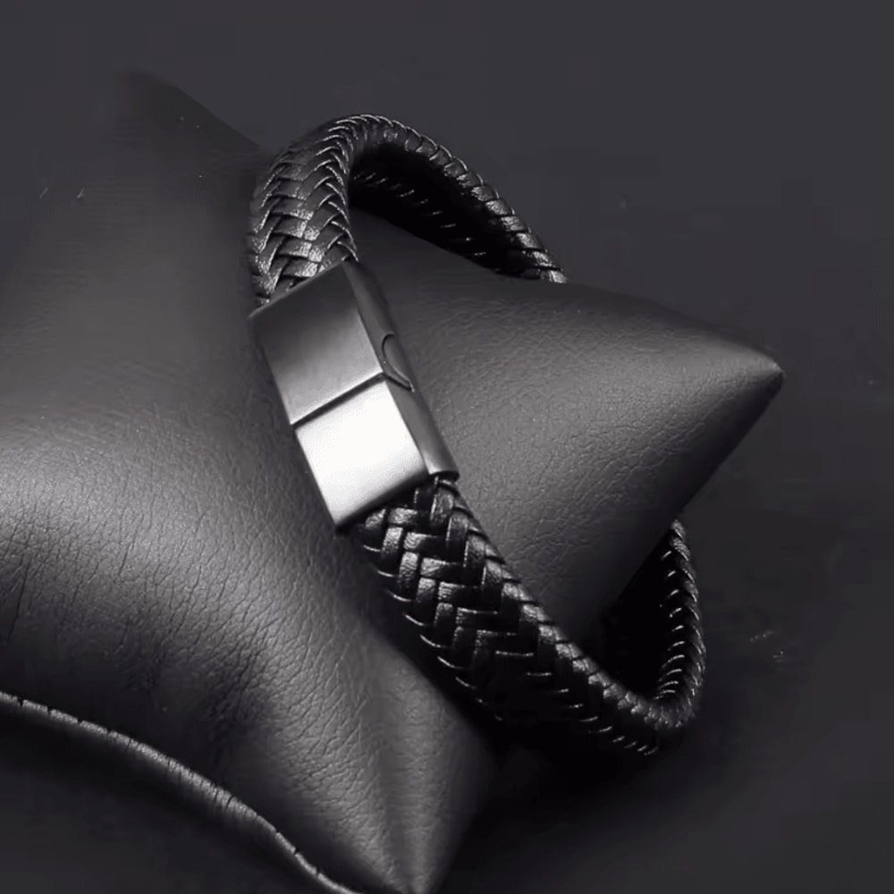 Mens Woven Leather Bracelet Open Bangle Adjustable Braided Wristband 3