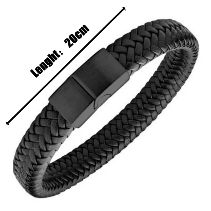 Mens Woven Leather Bracelet Open Bangle Adjustable Braided Wristband 5