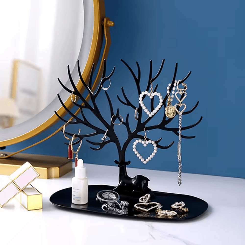 Jewelry Organizer Stand Tree With Tray Multi Storage Holder For Earrings Necklaces Rings 0