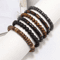 Vintage Braided Leather Bracelet Set For Men Wood Beads Wrap Wristband Fashion Armband 2