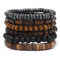 Vintage Braided Leather Bracelet Set For Men Wood Beads Wrap Wristband Fashion Armband 4