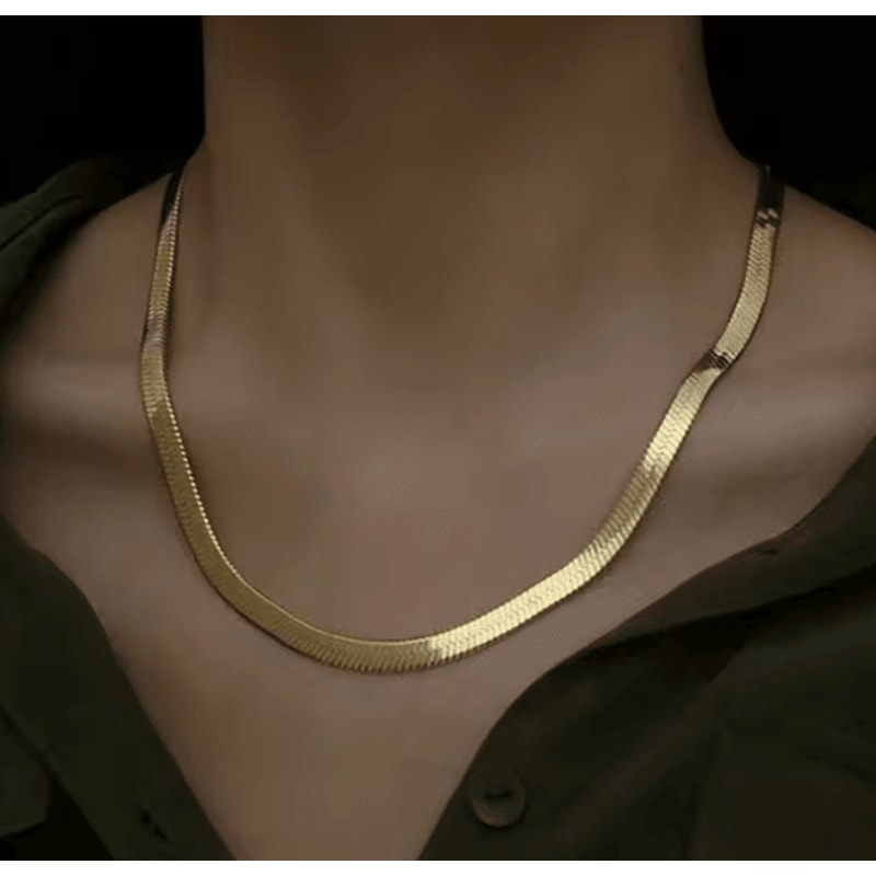 Gold Plated Snake Chain Necklace 3mm Flat Herringbone Choker For Men Women 0