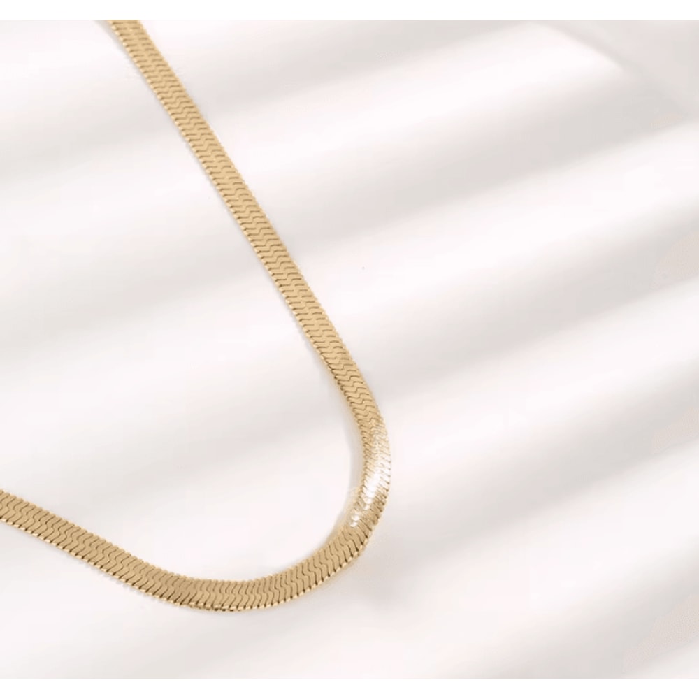 Gold Plated Snake Chain Necklace 3mm Flat Herringbone Choker For Men Women 2