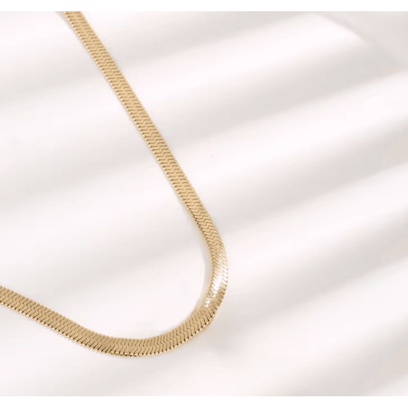 Gold Plated Snake Chain Necklace 3mm Flat Herringbone Choker For Men Women 2