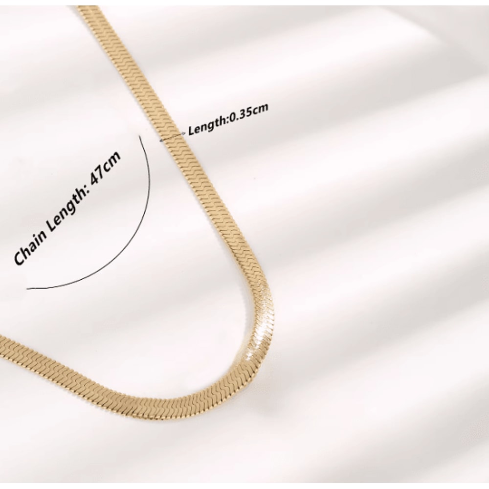 Gold Plated Snake Chain Necklace 3mm Flat Herringbone Choker For Men Women 4