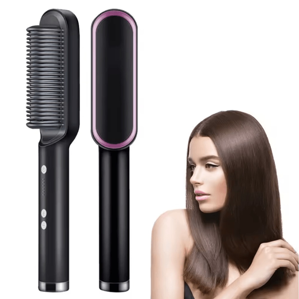 Professional Ceramic Hair Straightener Brush Fast Heating Electric Smoothing Comb 0