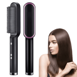 professional ceramic hair straightener brush – fast heating electric smoothing comb