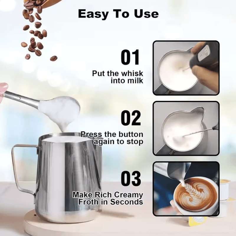 USB Rechargeable Milk Frother 3Speed Electric Coffee Foam Maker Handheld Mixer 2