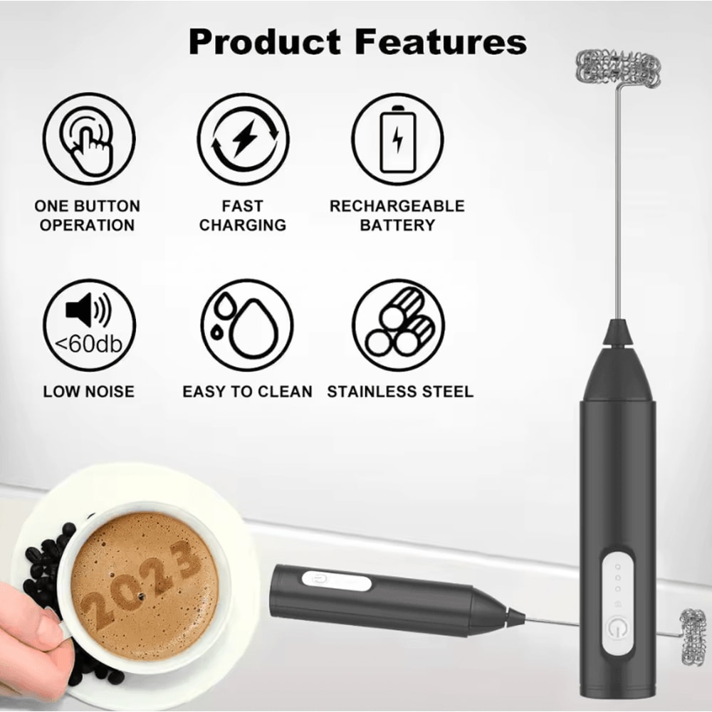 USB Rechargeable Milk Frother 3Speed Electric Coffee Foam Maker Handheld Mixer 5