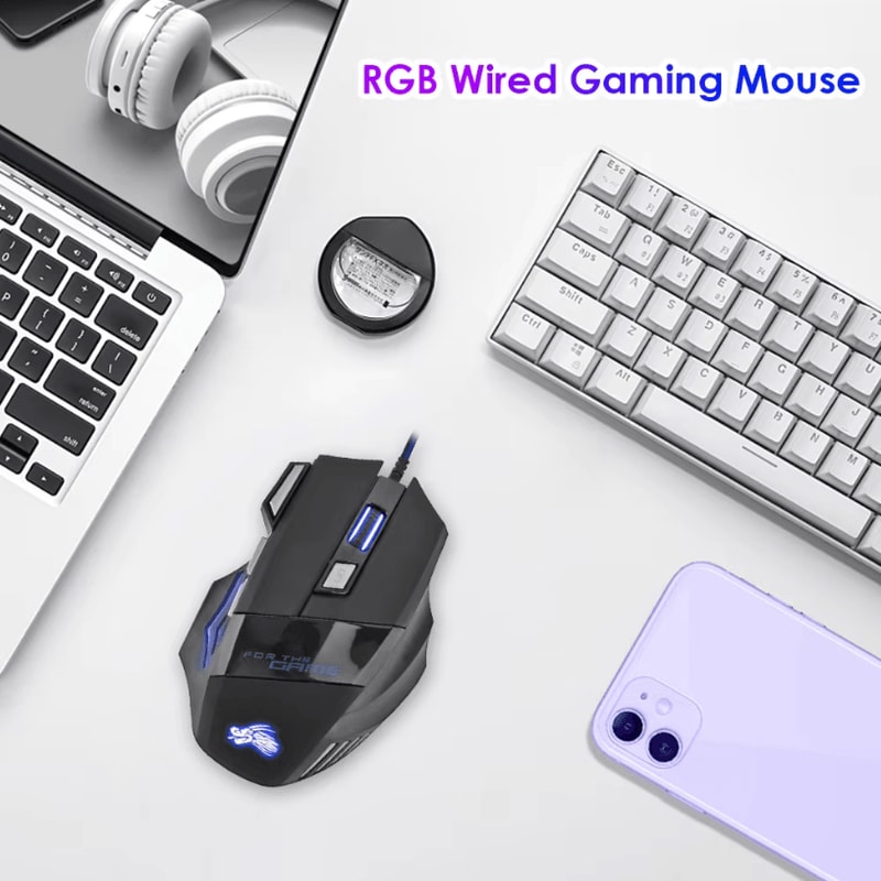 RGB Wired Gaming Mouse 5500 DPI Ergonomic 7Button Optical Mouse For PC 0