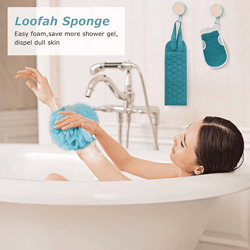 3-in-1 exfoliating body scrubber set – back scrubber, bath glove & loofah sponge