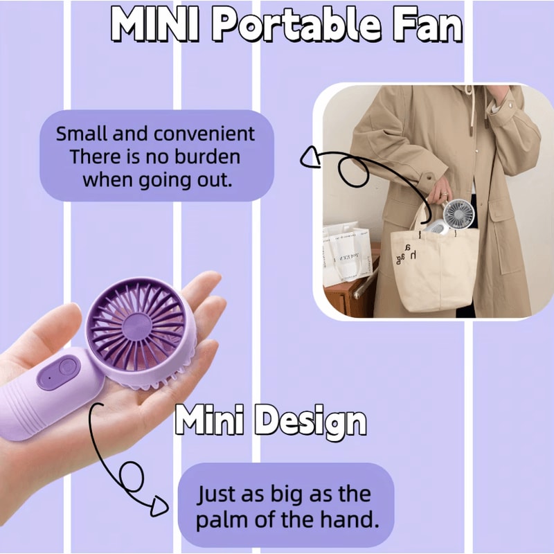 USB Rechargeable Portable Mini Fan 3Speed Handheld Cooling Fan For Travel Everyday Use 2