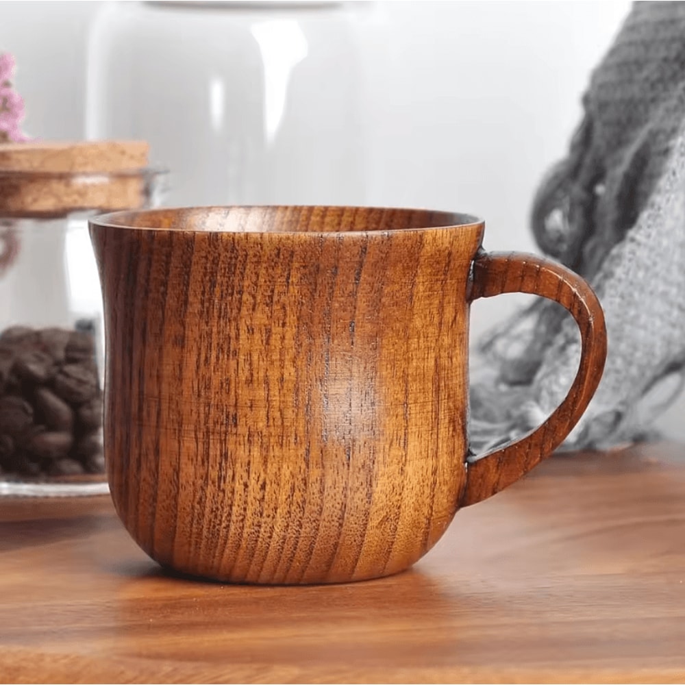 Handcrafted Wooden Mug Vintage Natural Wood Coffee Tea Cup Drinkware 0
