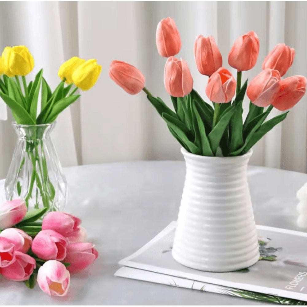 10Piece Real Touch Tulip Bouquet Lifelike Artificial Flowers For Home Wedding DIY Decor 3