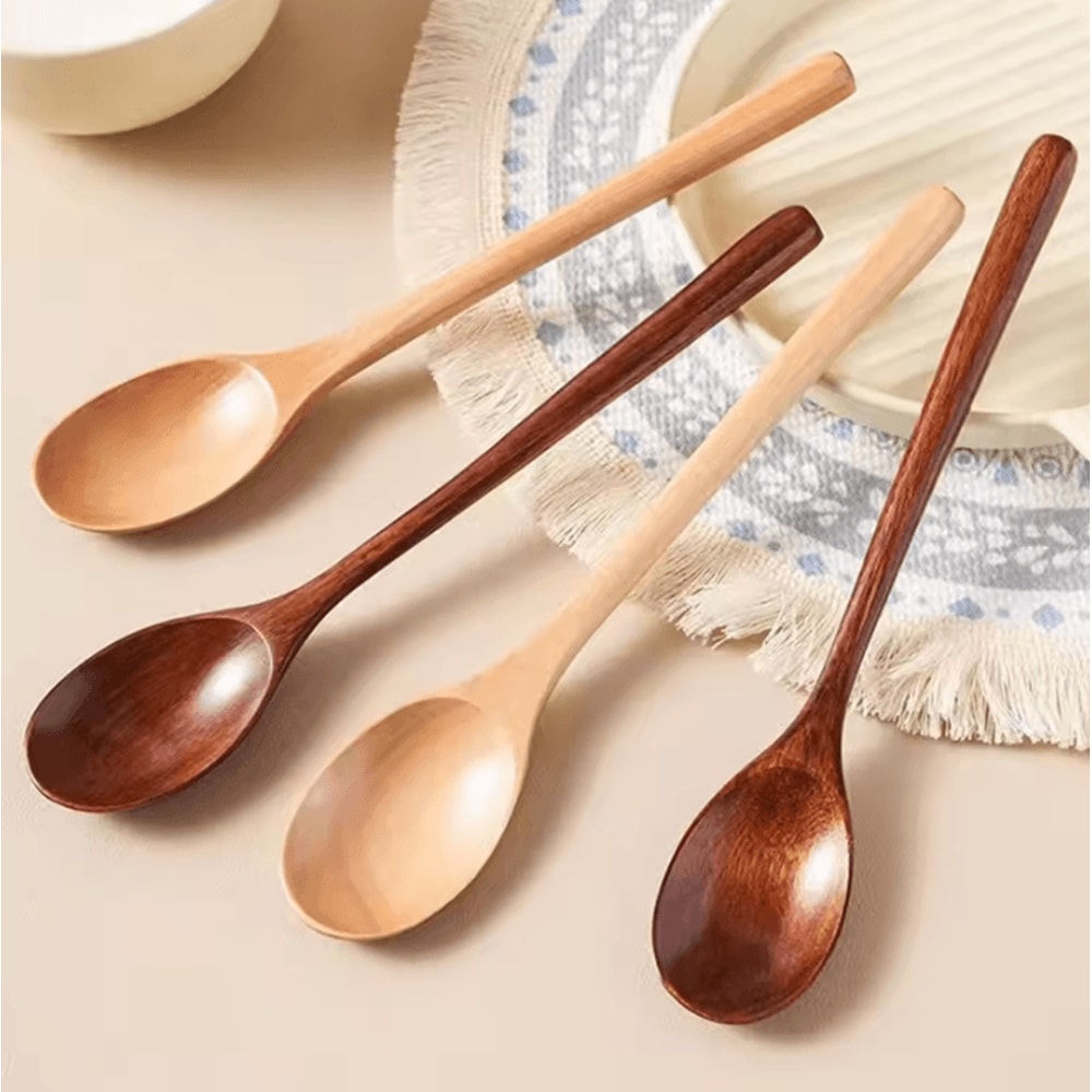 2Piece Wooden Spoon Set Natural Kitchen Cooking Serving Utensils For Coffee Soup Honey 1