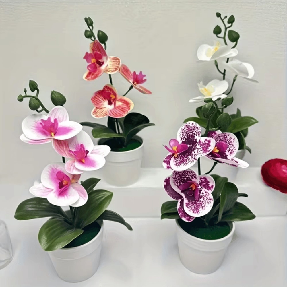 Artificial Orchid Flower Arrangement Elegant FadeResistant Home Office Table Decor 0