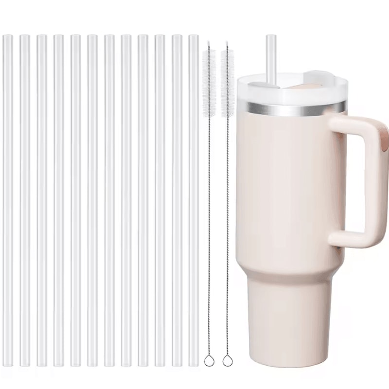 12Pack Replacement Straws For Stanley 40oz Tumbler Reusable Clear Plastic Straws With Cleaning Bru 6