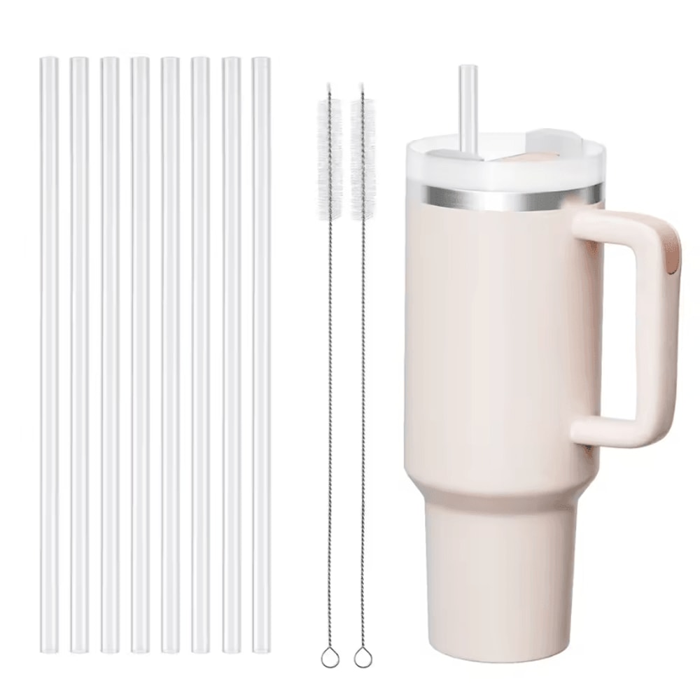 12Pack Replacement Straws For Stanley 40oz Tumbler Reusable Clear Plastic Straws With Cleaning Bru 5