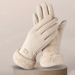 beige touchscreen winter gloves with plush lining warm thermal gloves for outdoor use