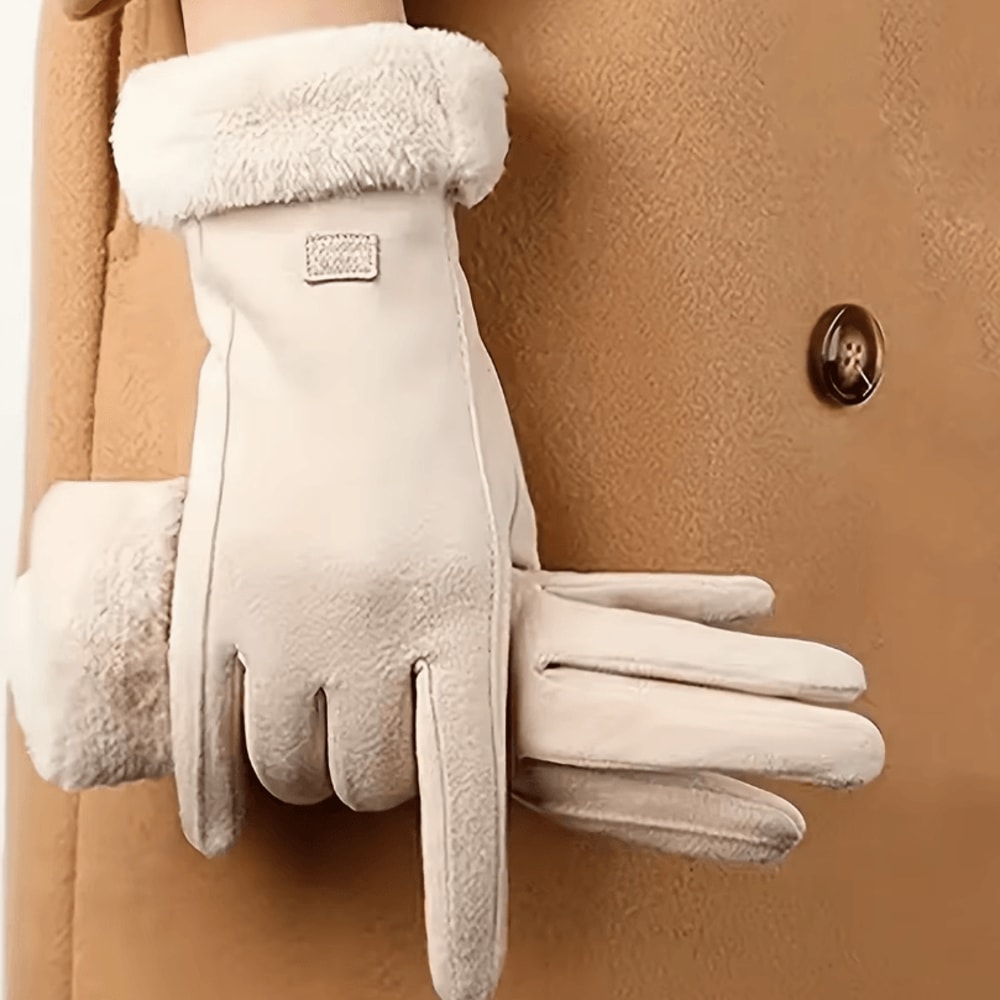 Beige Touchscreen Winter Gloves With Plush Lining Warm Thermal Gloves For Outdoor Use 4