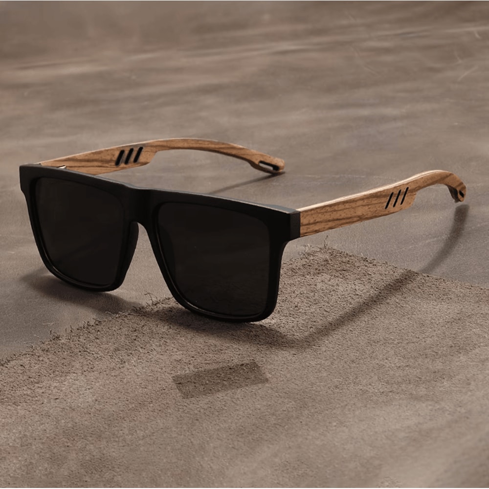 Square Wood Grain Sunglasses UV400 Protection Unisex Casual Outdoor Eyewear 1