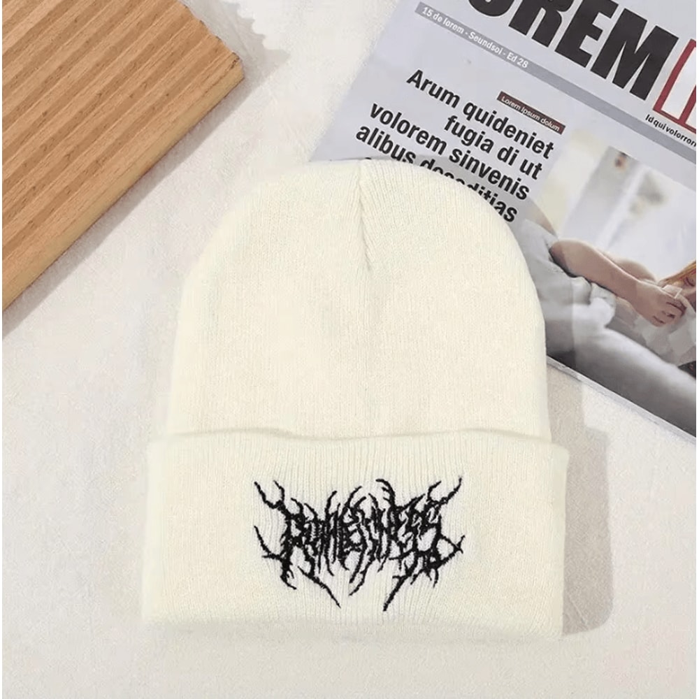 Gothic Knit Beanie Hat Unisex Acrylic Winter Skull Cap Street Style Warm Beanie 6