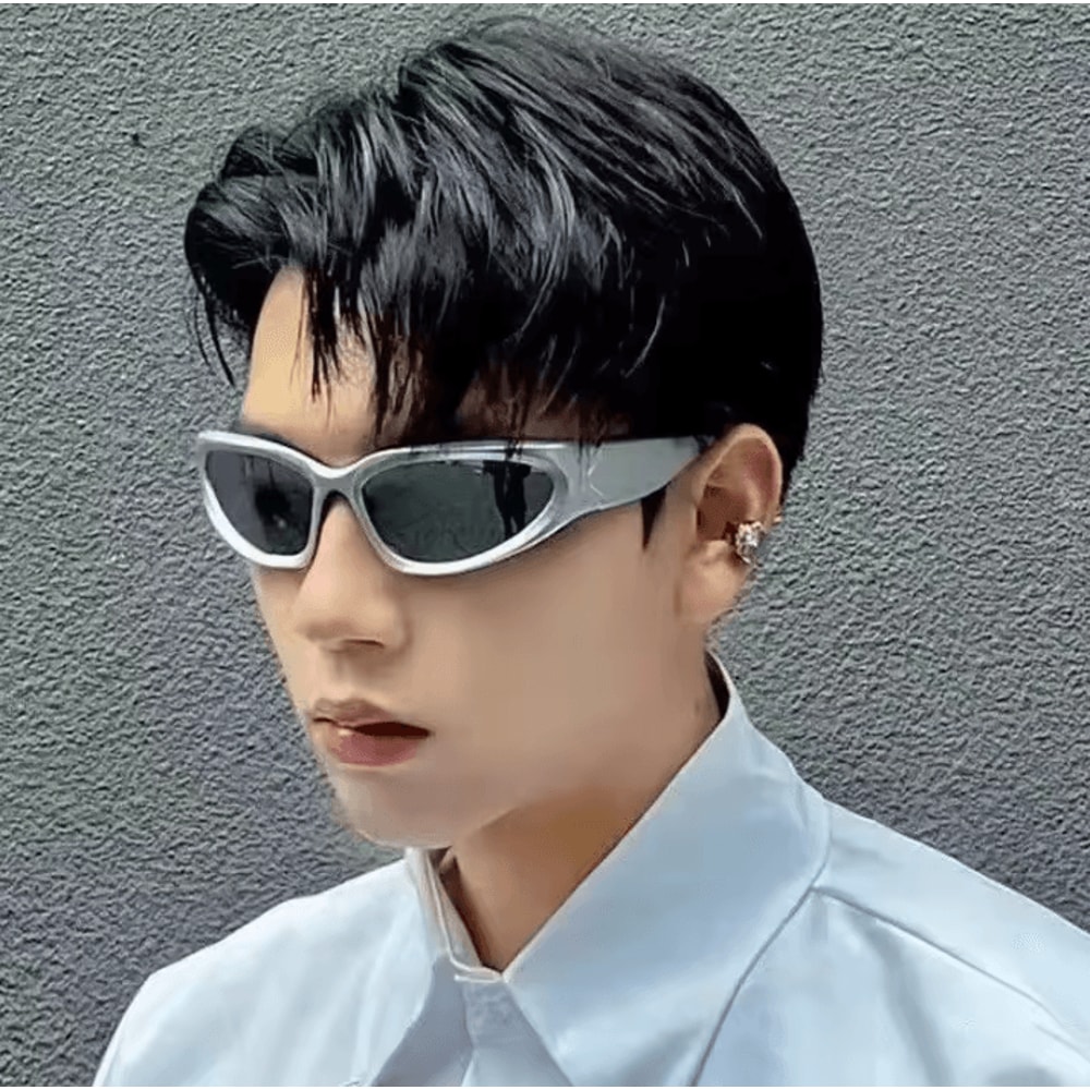 Y2K Oval Punk Sunglasses Mirror Lens UV400 Retro Unisex Statement Shades 3