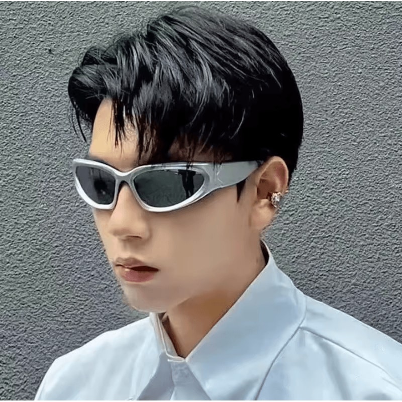 Y2K Oval Punk Sunglasses Mirror Lens UV400 Retro Unisex Statement Shades 3