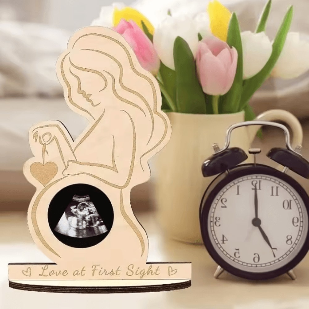 Wooden Baby Ultrasound Photo Frame Sonogram Keepsake Gift For Expecting Moms 0
