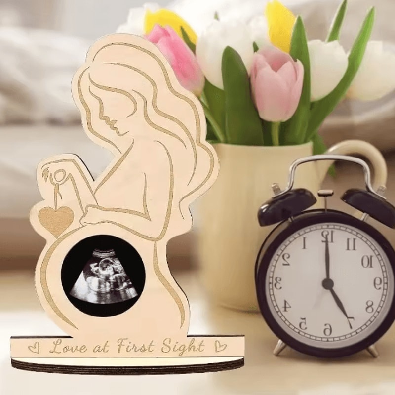 Wooden Baby Ultrasound Photo Frame Sonogram Keepsake Gift For Expecting Moms 0