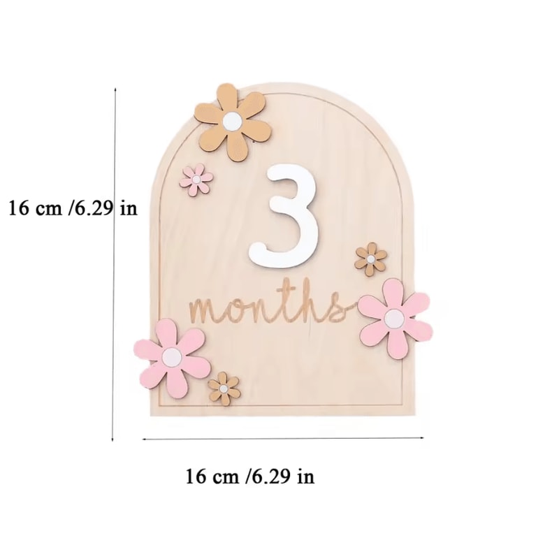 Floral Wooden Baby Milestone Cards DoubleSided Monthly Photo Props 5